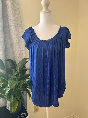 LC Lauren Conrad Royal Blue Dot Peasant Blouse
